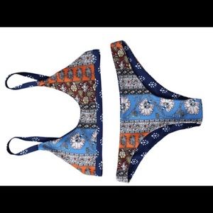 Patchwork Print Bralette Scoop Bikini Set